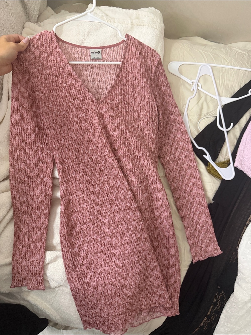 Hurley Rose Marled V-Neck Knit Sweater